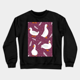 White Pekin Ducks with feathers and dots repeat pattern Crewneck Sweatshirt